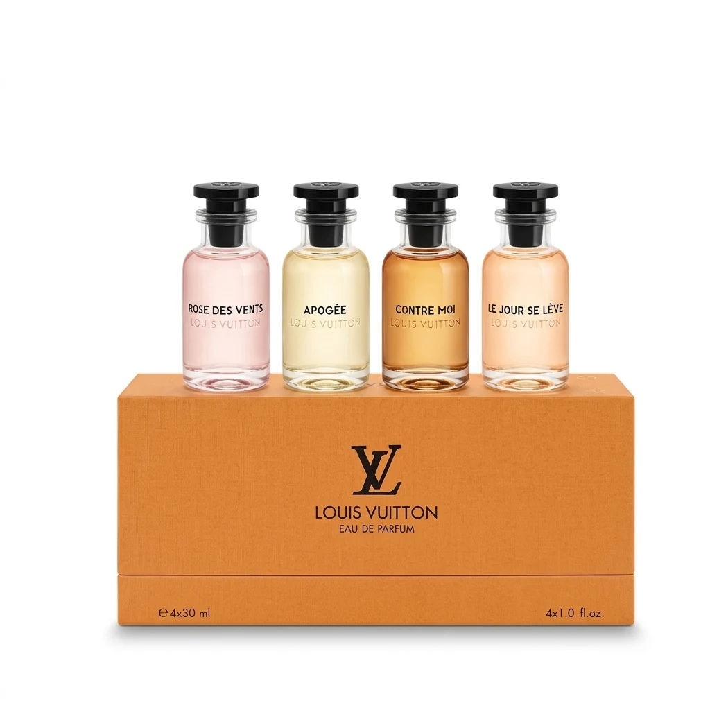 Louis Vuitton Travel Miniature Coffret Set (4-Piece) 4x30ml Louis Vuitton Travel Miniature Coffret Set (4-Piece) 4x30ml